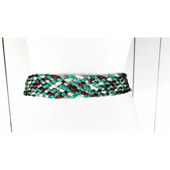 90s vintage green and brown braided woven chord rope belt - Picture 2 of 4